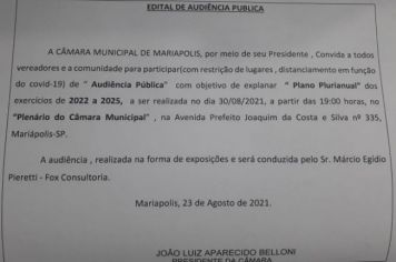 Audiência Publica Dia 30-08 as 19:00 Horas 